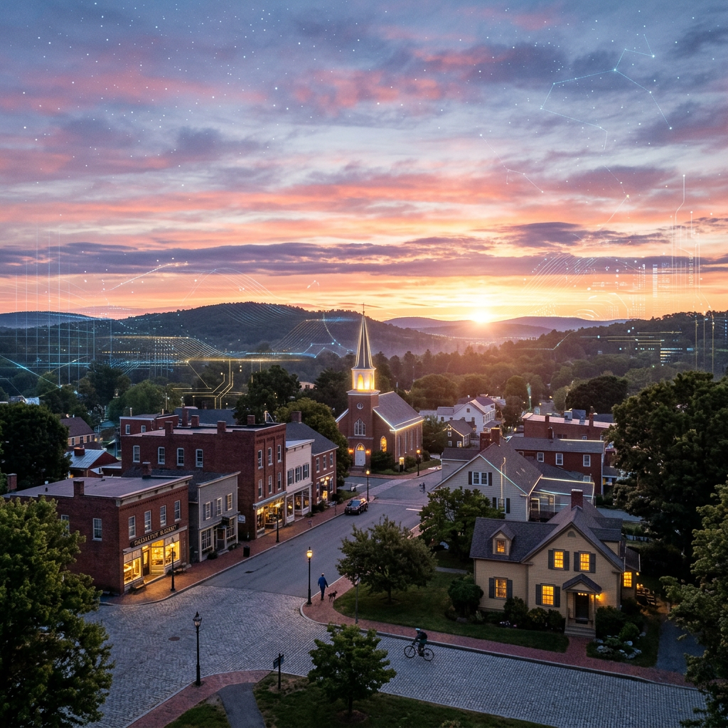 Small town with digital network overlay